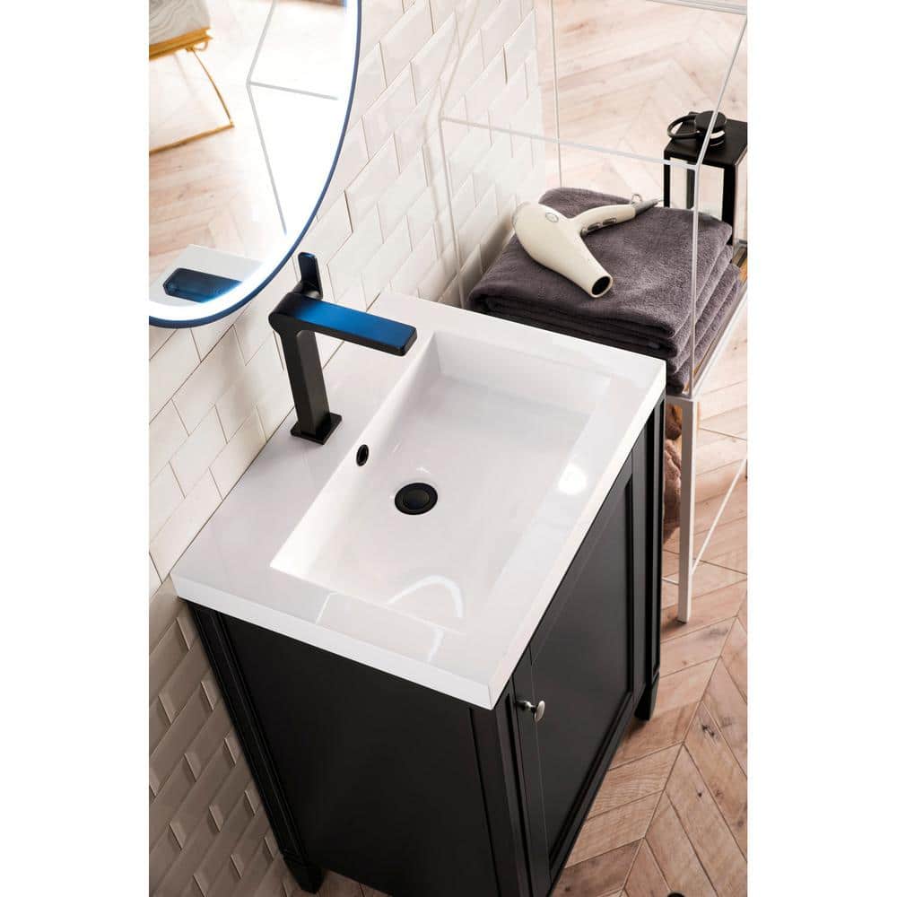 James Martin Vanities Britannia 24" Black Onyx Bath Vanity with White Glossy Top