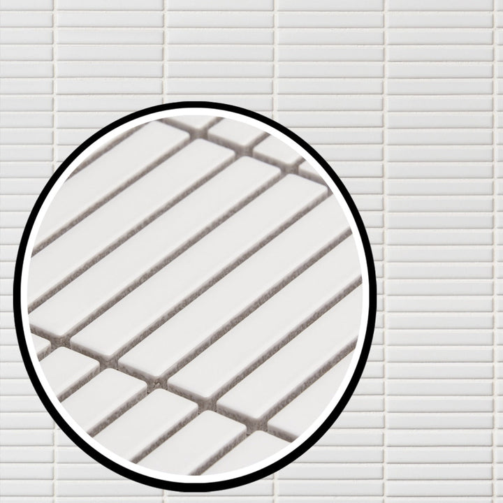 Kai White Matte Porcelain Mosaic Tile - 1x4" Tri-Stacked Design