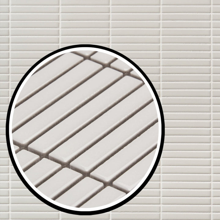 Kai White Glossy Porcelain Mosaic Tile - 1x4" Tri-Stacked Design