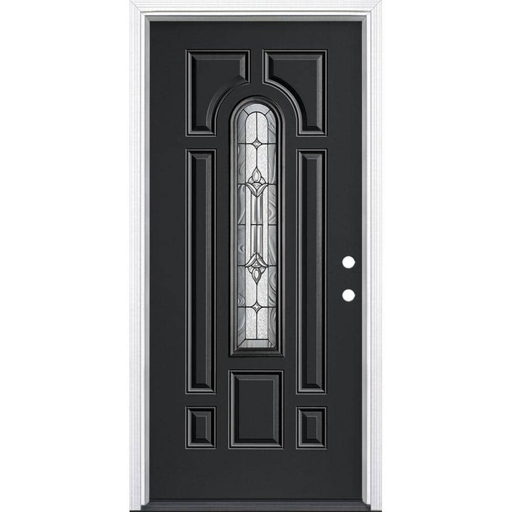 Masonite Providence Center Arch Jet Black Steel Prehung Front Door with Brickmold, Left-Hand Inswing, 36 in. x 80 in.