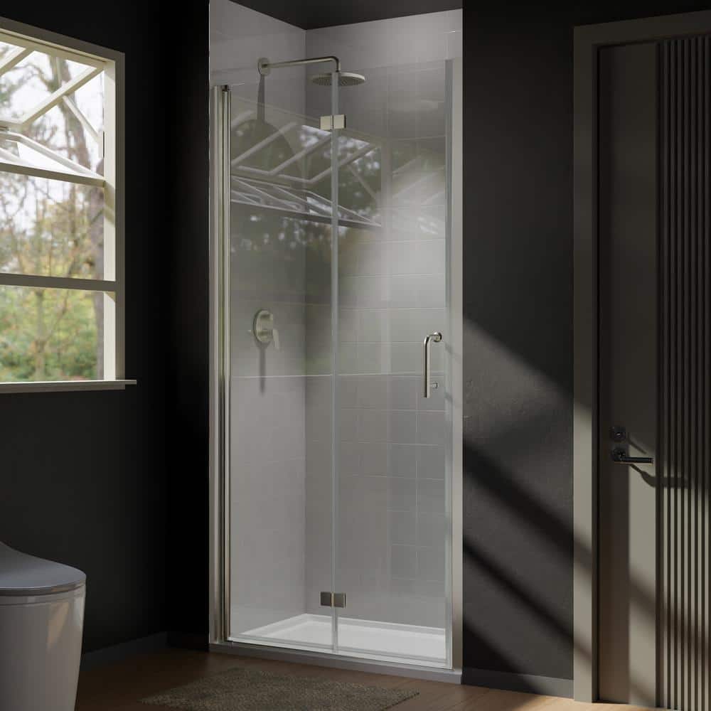 JimsMaison 36 in. W x 72 in. H Bifold Semi-Frameless Shower Door in Brushed Nickel Finish with Clear Glass