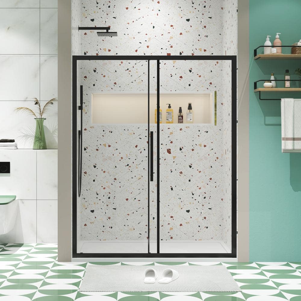 JimsMaison 60 in. W x 72 in. H Sliding Framed Shower Door in Matte Black Finish with Tempered Glass