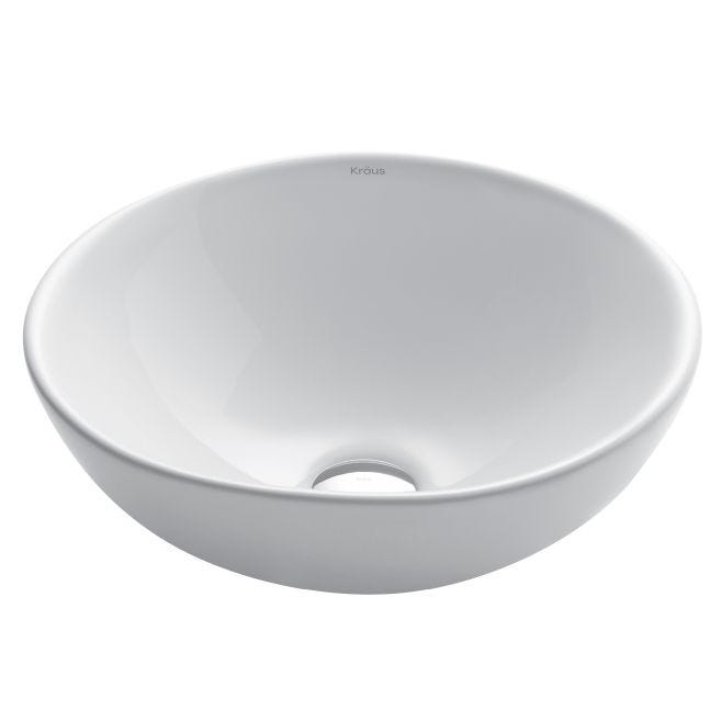 KRAUS Soft Round 16" Ceramic Vessel Bathroom Sink in White, KCV-141
