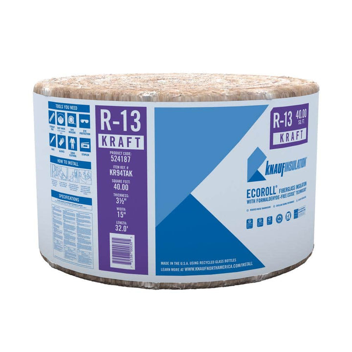 Knauf Insulation R-13 EcoRoll Foil-Faced Fiberglass Insulation Roll, 3-1/2 in. x 15 in. x 32 ft., 40 sq. ft. Coverage