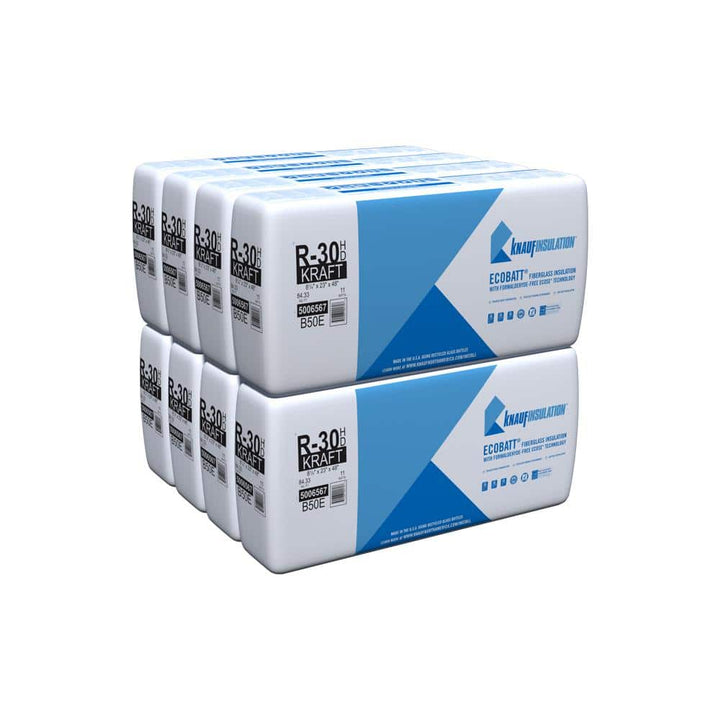 Knauf Insulation R-30 EcoBatt Kraft Faced Fiberglass Insulation Batts, 8-1/4 in x 23 in x 48 in, 84.33 sq ft