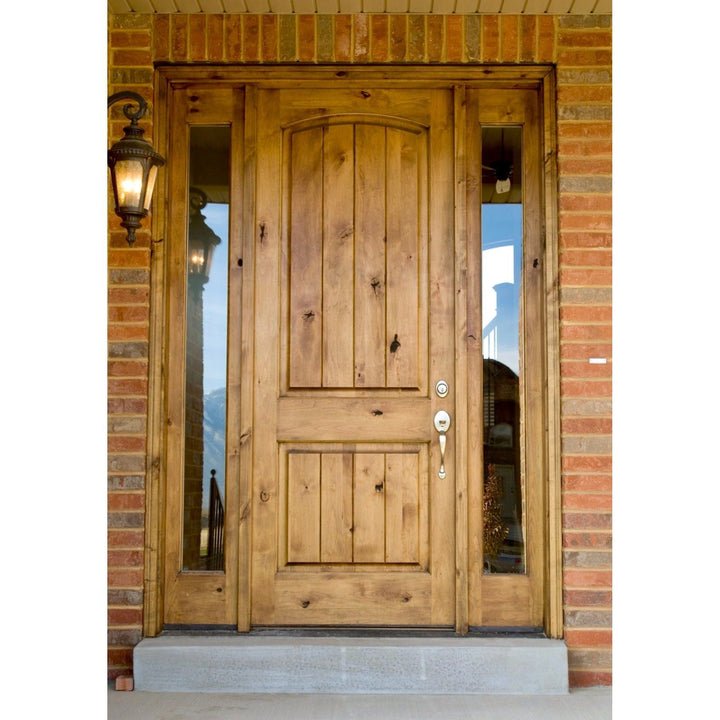 Krosswood Doors 30 in. x 96 in. Rustic Knotty Alder Top Rail Arch Left-Hand Inswing Unfinished Wood Prehung Front Door