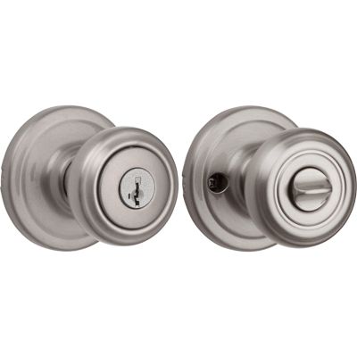 Kwikset SmartKey Cameron Satin Nickel Entry Lockset, ANSI/BHMA Grade 2, KW1, 1-3/4 in