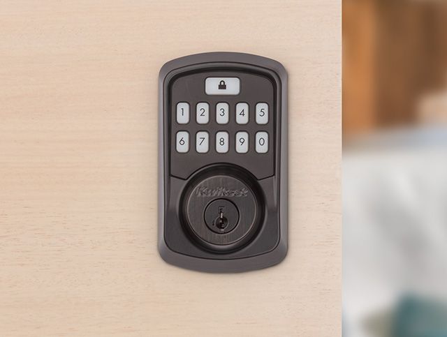 Aura Satin Nickel Single Cylinder Electronic Bluetooth Keypad Smart Lock Deadbolt featuring SmartKey Security