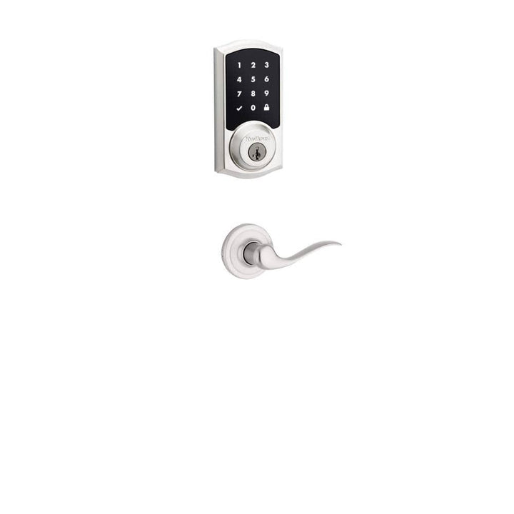 Kwikset Z-Wave SmartCode Touchscreen Satin Nickel Single Cylinder Electronic Deadbolt featuring Tustin Hall/Closet Lever