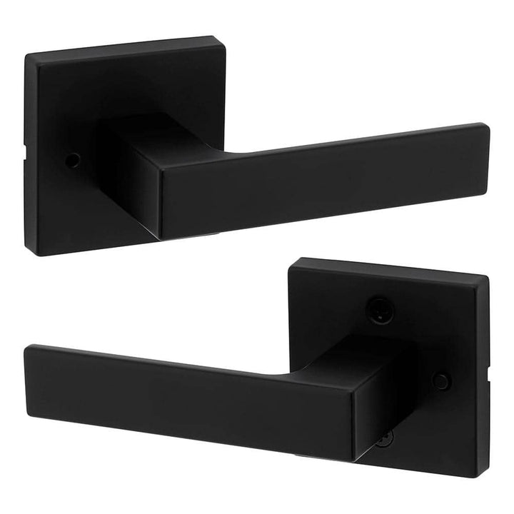 Kwikset Singapore Square Matte Black Bed/Bath Door Handle with Microban and Lock (4-Pack)