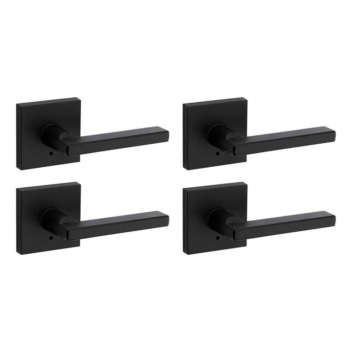 Kwikset Halifax Square Matte Black Bed/Bath Door Lever with Lock (4-Pack)
