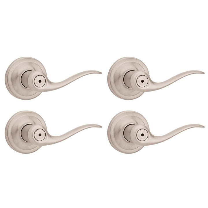 Kwikset Tustin Satin Nickel Privacy Bed/Bath Door Handle (4-Pack) with Lock