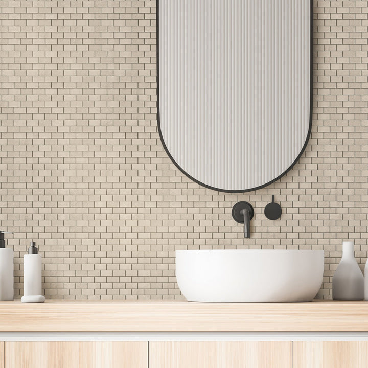Karo Sand Beige 1x2 Brick Matte Porcelain Mosaic Tile