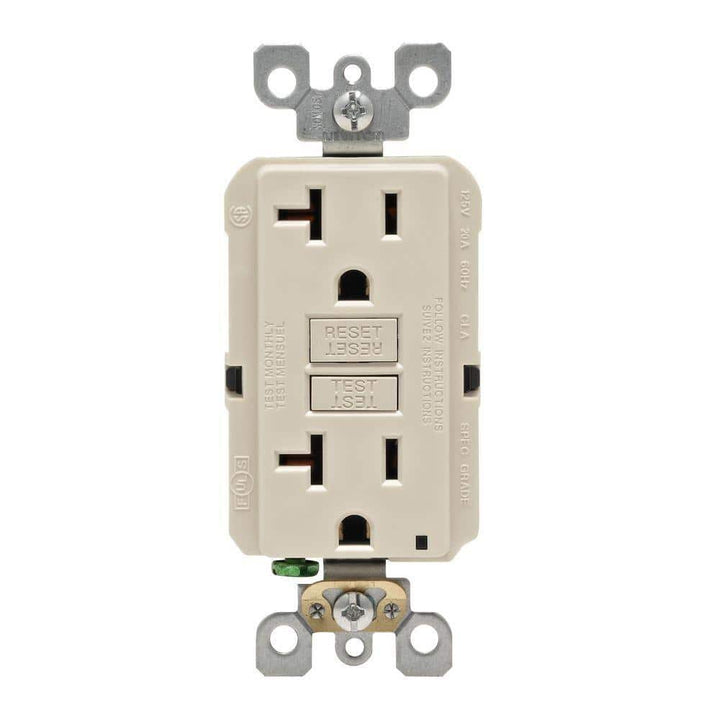 Leviton 20 Amp Self-Test SmartlockPro Slim Duplex GFCI Outlet, Light Almond