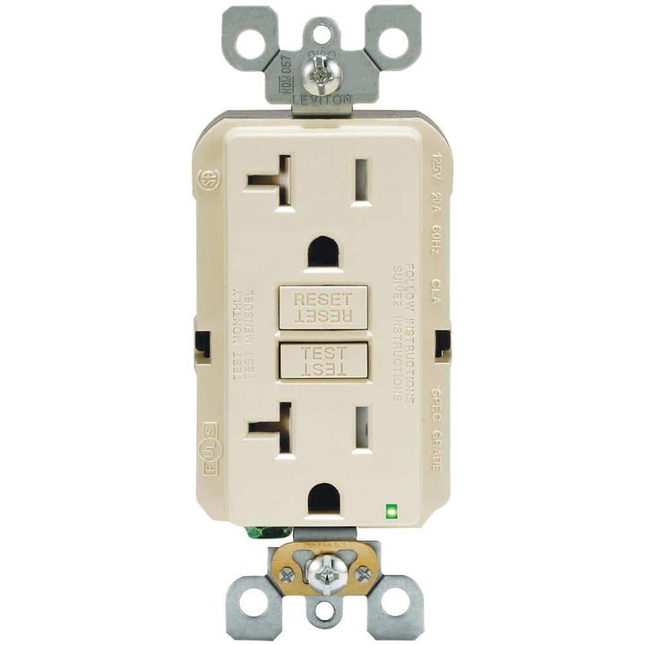 Leviton 20 Amp 125-Volt Duplex SmarTest Self-Test SmartlockPro Tamper-Resistant GFCI Outlet, Light Almond