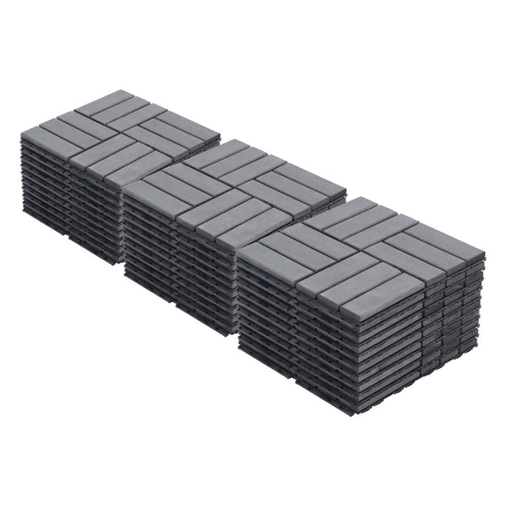 Amucolo 12 in. x 12 in. Checker Pattern Acacia Wood Interlocking Deck Tiles in Gray for Patio, Pool Side (Set of 30 Tiles)