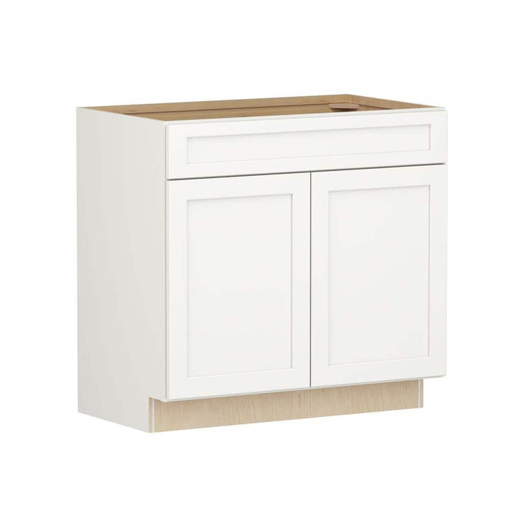 SIMPLY WOODMARK PRO Shaker Full Overlay 36 in. W x 20.75 in. D x 34.5 in. H Plywood Assembled Vanity Sink Base Bath Cabinet in Linen White