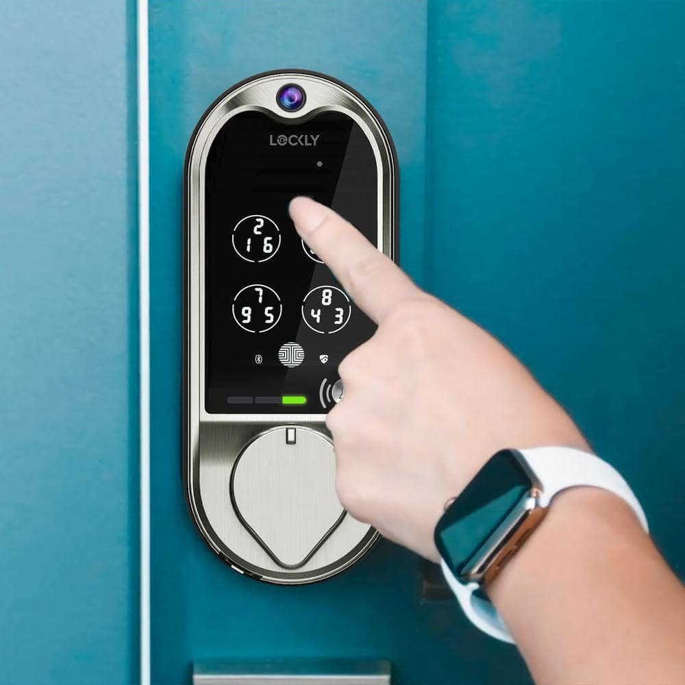 Lockly Vision Satin Nickel Deadbolt WiFi Smart Lock with Video Doorbell, Fingerprint, Keypad, App, Voice Control, 2-Way Audio