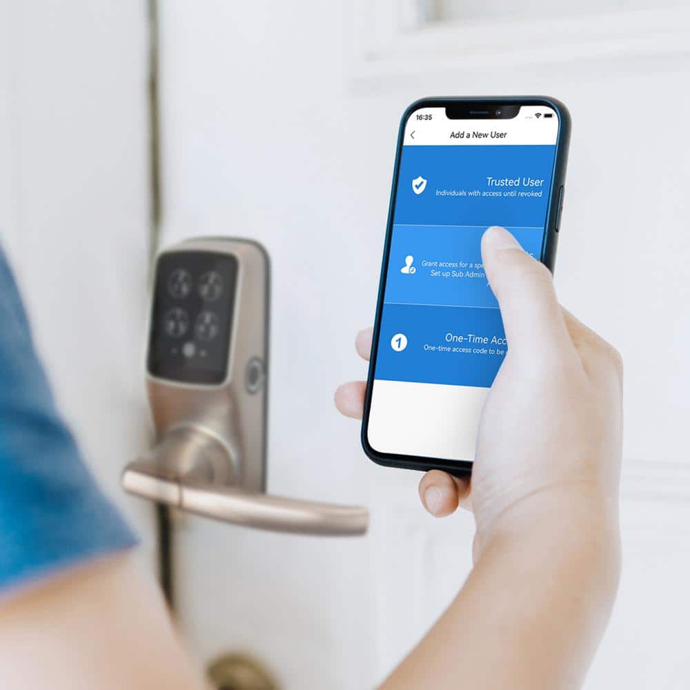 Lockly Secure Pro Satin Nickel Smart WiFi Mobile App-Controlled Lever Latch, 3D Fingerprint, Keypad, Works w/ Hey Google/Alexa