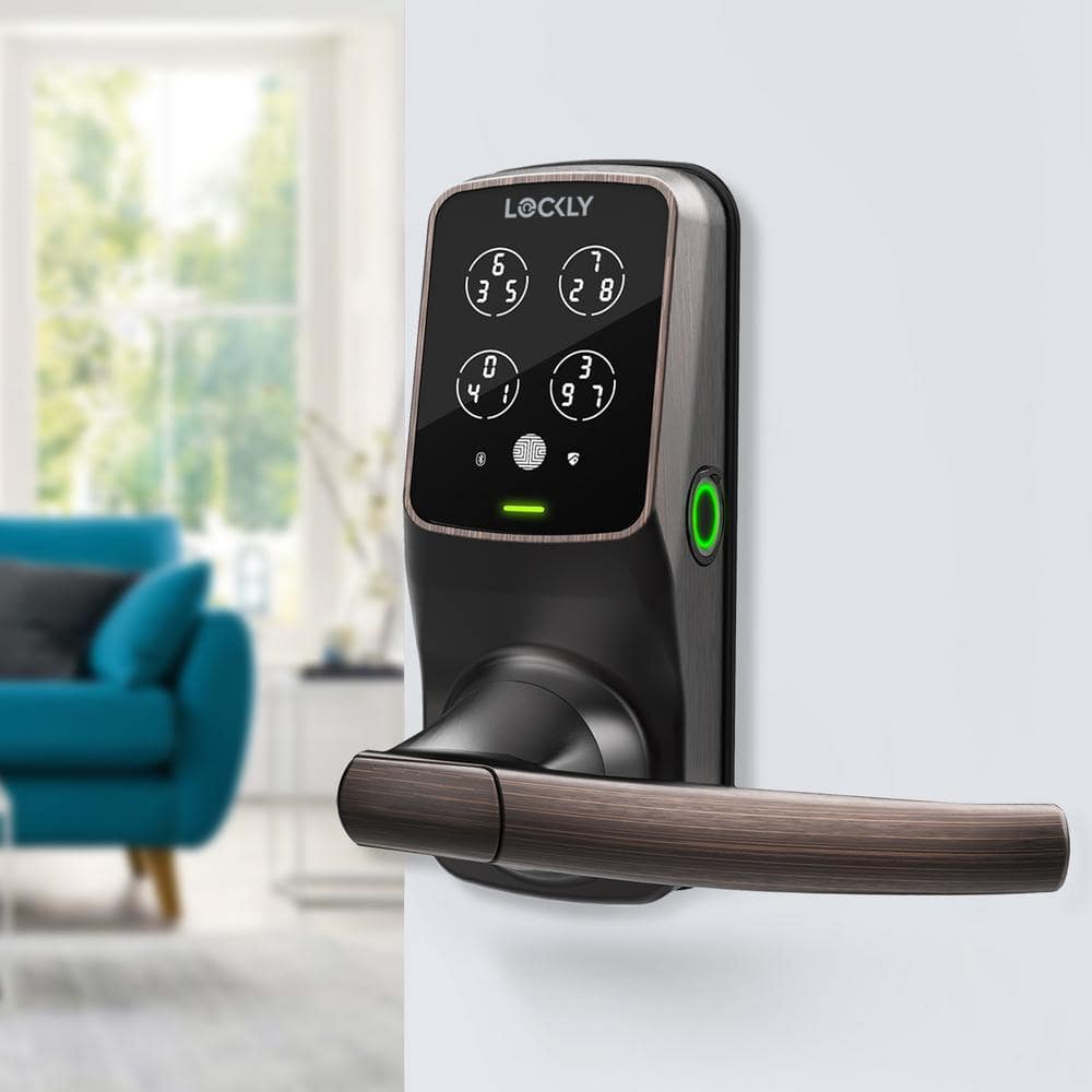 Lockly Secure Pro Venetian Bronze Smart WiFi Mobile App Control Lever Latch, 3D Fingerprint, Keypad, Works w/ Hey Google/Alexa