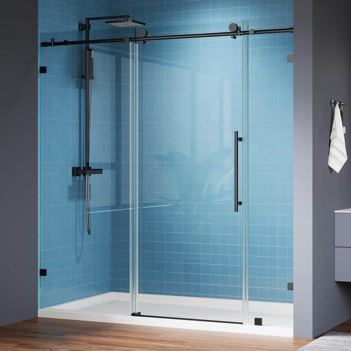 Logmey 72 in. W x 74 in. H Frameless Sliding Shower Door in Matte Black with Clear Glass