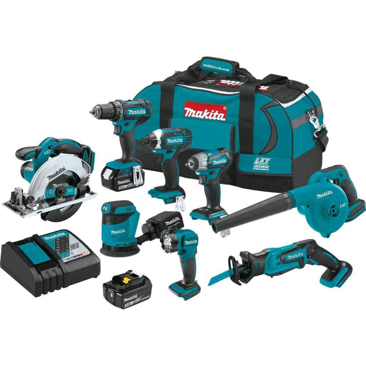 Makita 18V LXT Lithium‑Ion Cordless 8‑Piece Combo Kit (3.0Ah) – Drill, Impact Driver, Circular Saw, Recip Saw, Random Orbit Sander, Impact Wrench, Blower, LED Flashlight