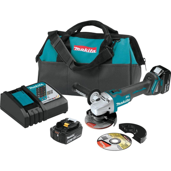 Makita 18V LXT 5.0Ah Lithium‑Ion Brushless Cordless 4-1/2 in. / 5 in. Cut-Off/Angle Grinder Kit (XAG04T)