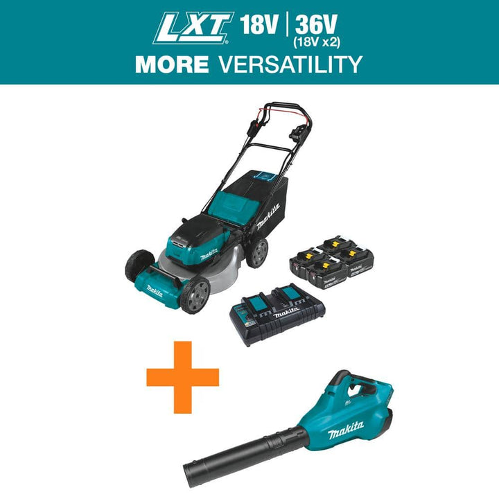 Makita 18 in. 18V X2 (36V) LXT Walk Behind Self Propelled Lawn Mower Kit w/4 Batteries(5.0 Ah) with 18V X2 (36V) LXT Blower