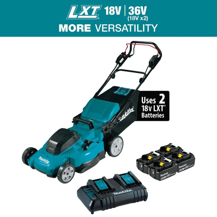 Makita 18V X2 (36V) LXT Lithium-Ion Cordless 19 in. Walk Behind Self-Propelled Lawn Mower Kit w/4 batteries (5.0Ah)