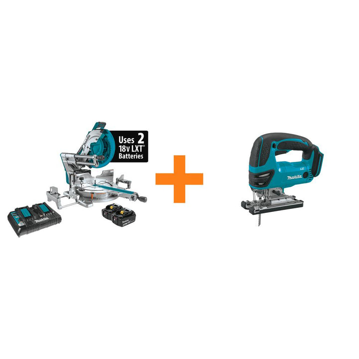 Makita 18V X2 LXT (36V) 12 in. Brushless Dual‑Bevel Sliding Compound Miter Saw Kit, 5.0Ah, with Bonus 18V LXT Jigsaw (Tool‑Only)