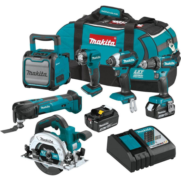Makita 18-Volt LXT Lithium‑Ion Cordless 6‑Piece Combo Kit (Driver‑Drill/Impact Driver/Circular Saw/Multi‑Tool/Radio/Light), 3.0Ah