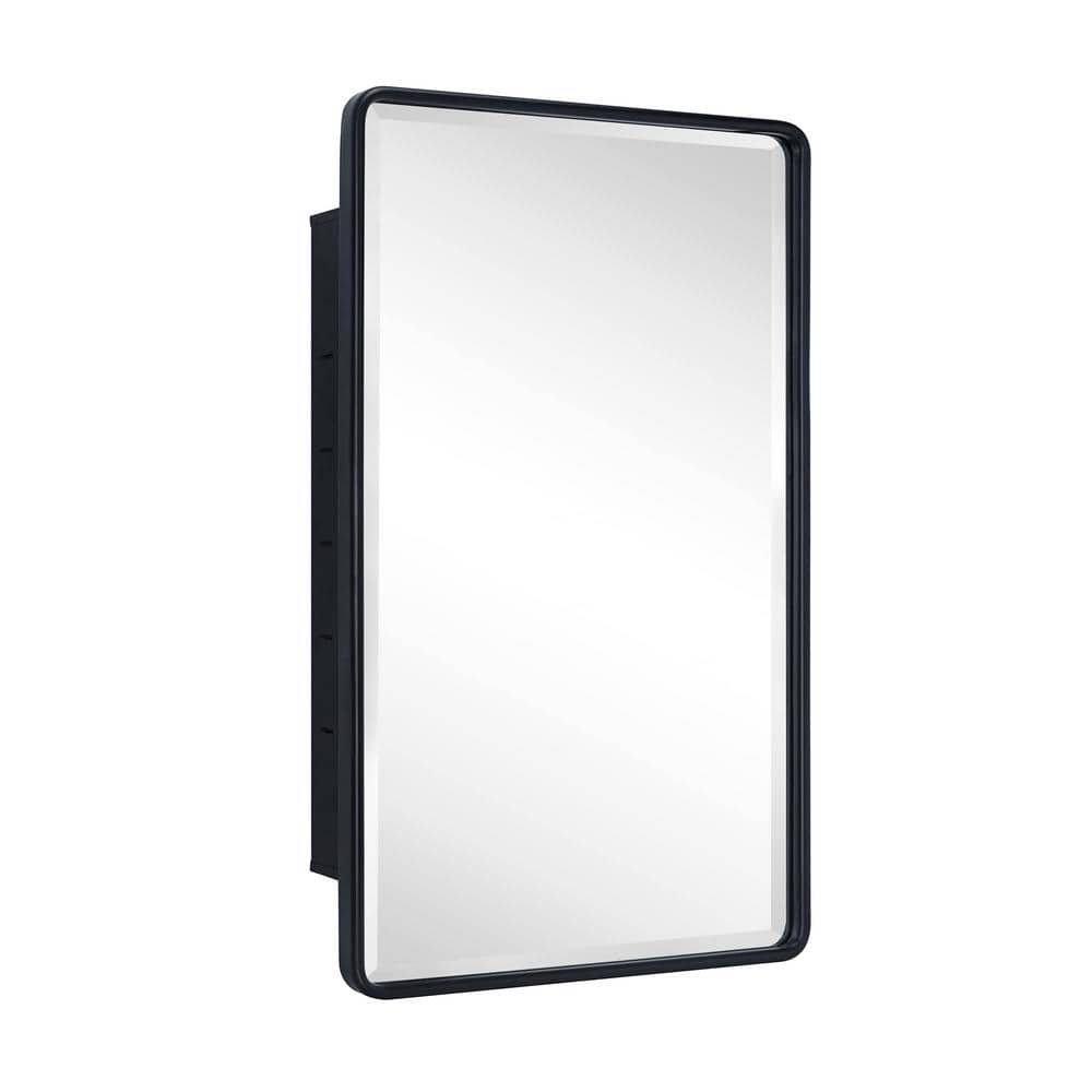 TEHOME Farmhouse 16 in. W x 24 in. H Recessed Rectangular Metal Framed Bathroom Medicine Cabinets with Mirror in Matt Black