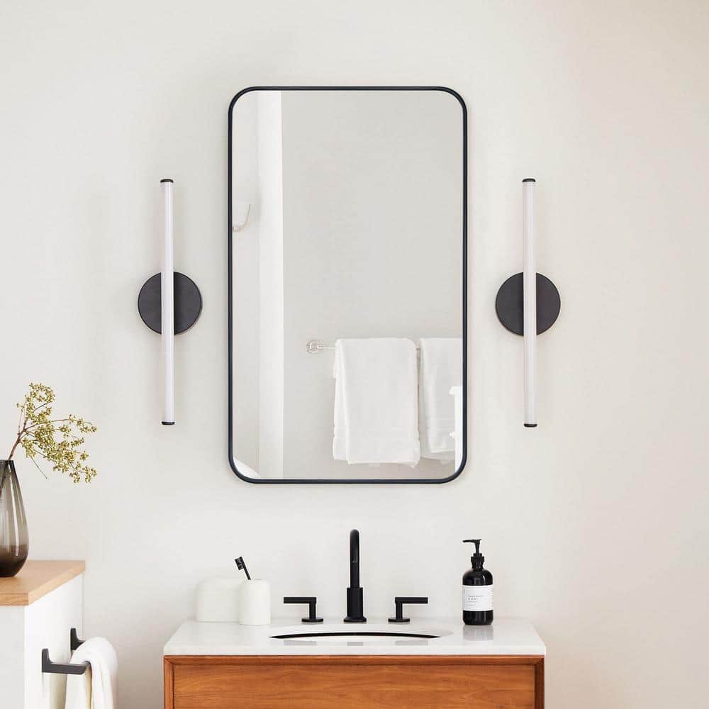 TEHOME Garnes 16.5 in. W x 24 in. H Rectangular Recessed or Surface Mount Metal Framed Medicine Cabinet with Mirror in Black