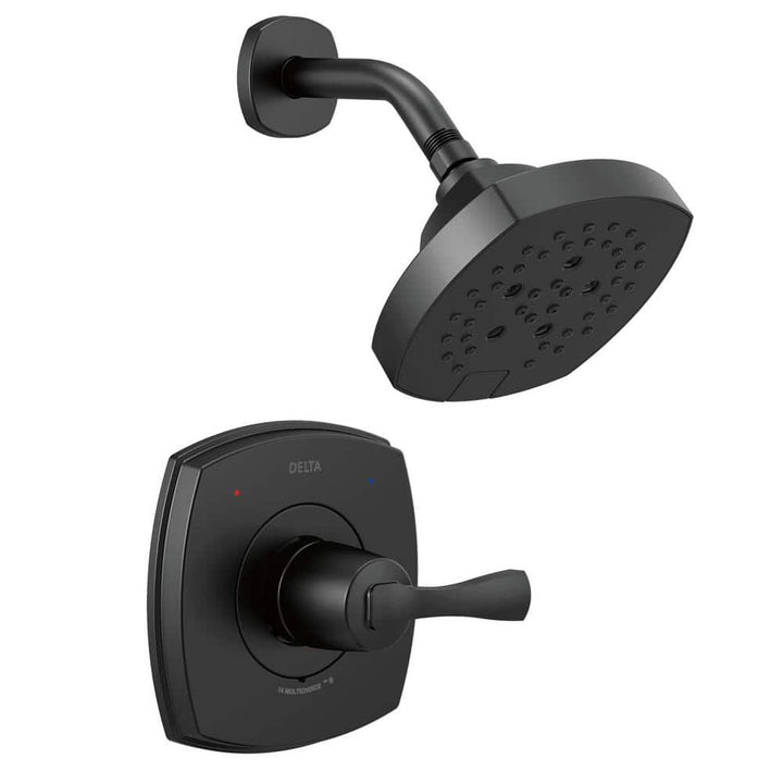 Delta Stryke Matte Black 1-Handle Shower Faucet Trim Kit, H2Okinetic, Valve Not Included