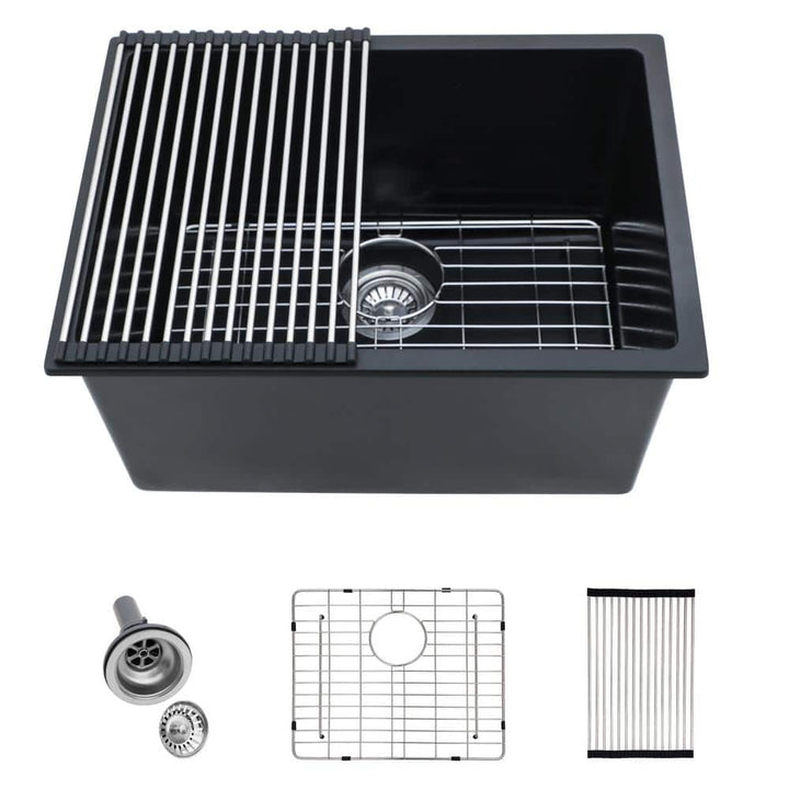 Logmey 24" Quartz Composite Undermount Laundry/Utility Sink, Matte Black
