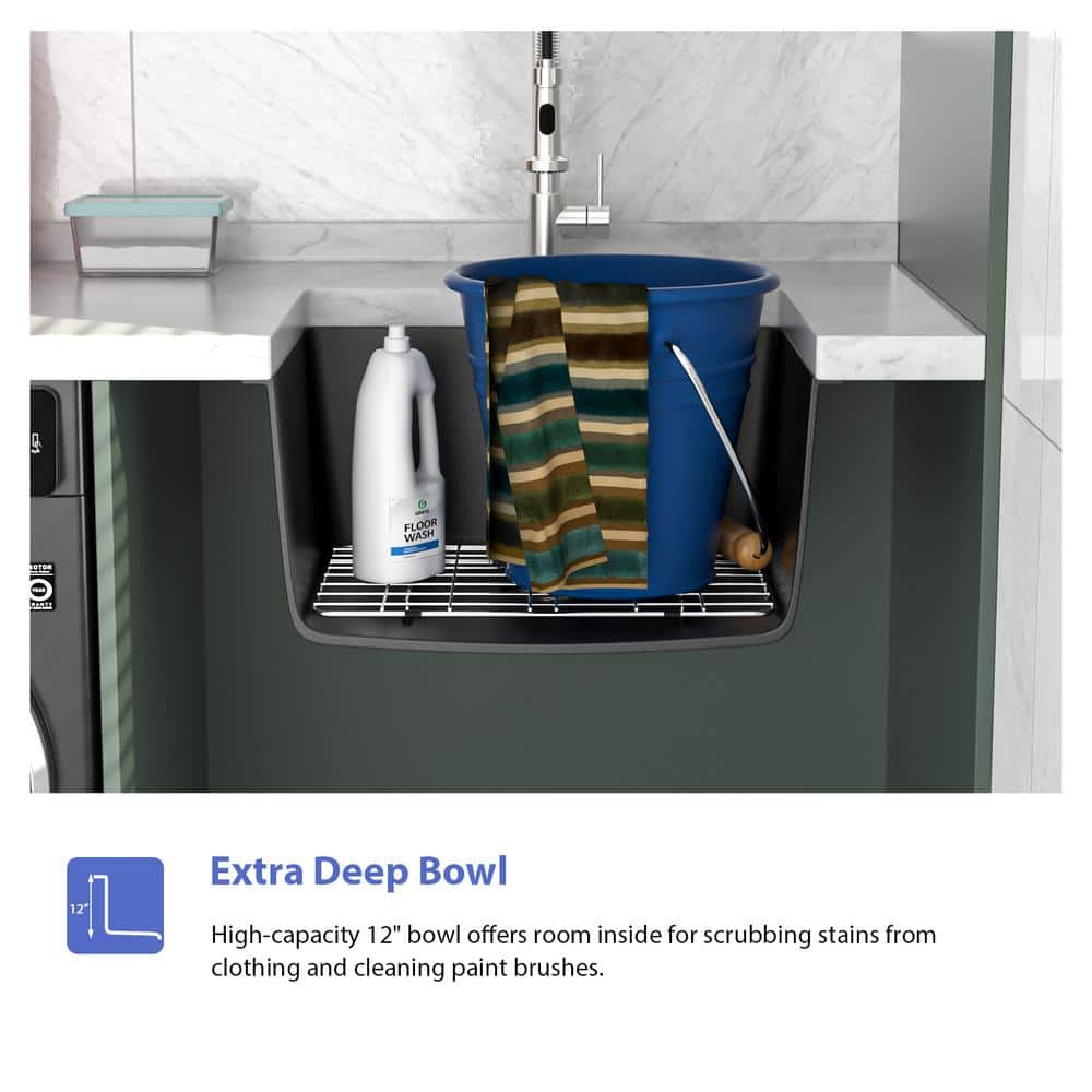 Logmey 24" Quartz Composite Undermount Laundry/Utility Sink, Matte Black
