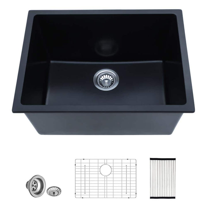 LORDEAR 24 in. W x 18 in. D x 12 in. H Matte Black Single Bowl Quartz Composite Undermount Laundry/Utility Sink