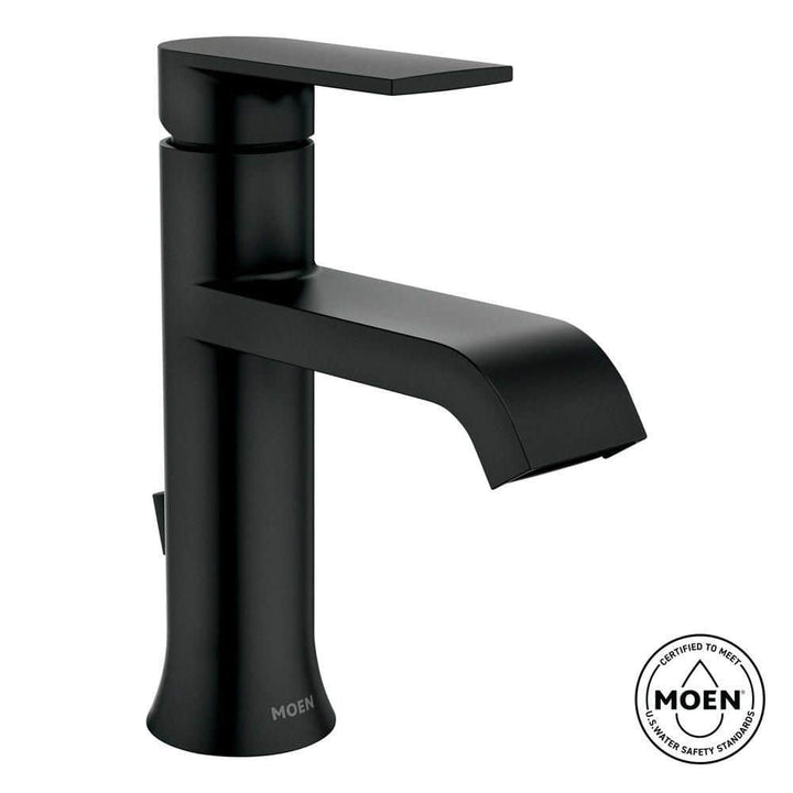 Moen Genta Single Handle Single Hole Bathroom Faucet with Drain Kit, Matte Black