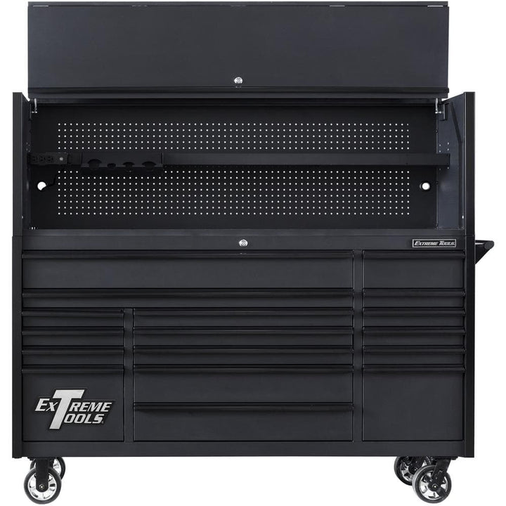 Extreme Tools DX Series 72 in. W x 21 in. D 17-Drawer Roller Cabinet and Hutch Combo in Matte Black with Black Drawer Pulls