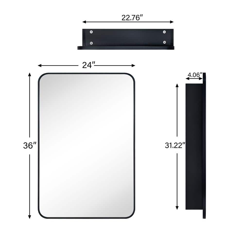 TEHOME Garnes 24 in. W x 36 in. H Rectangular Recessed or Surface Mount Metal Framed Medicine Cabinet with Mirror in Black