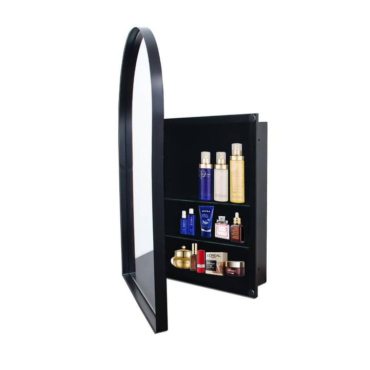 Tenleaf 24.00 in. W x 35.80 in. H Arched Metal Medicine Cabinet with Mirror, Wall Cabinet with Adjustable Shelves, Matte Black
