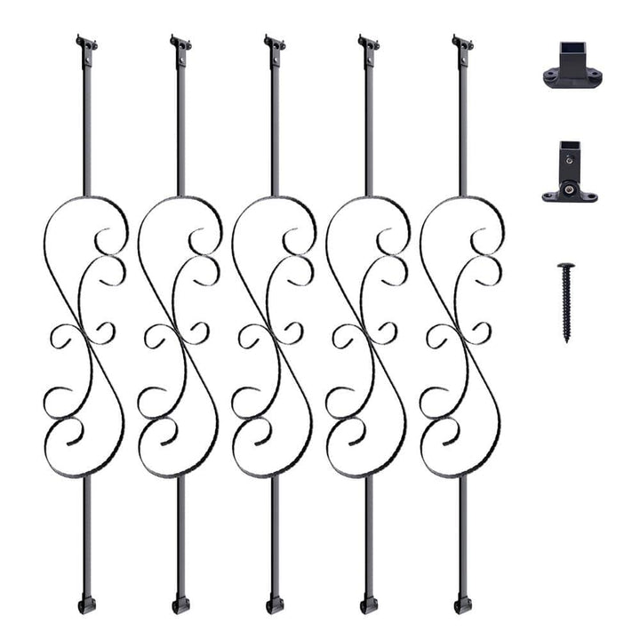 VEVOR Staircase Metal Balusters 44 in. H x 0.79 in. W Black Galvanized Steel Stair Railing Kit Deck Baluster (10-Pack)