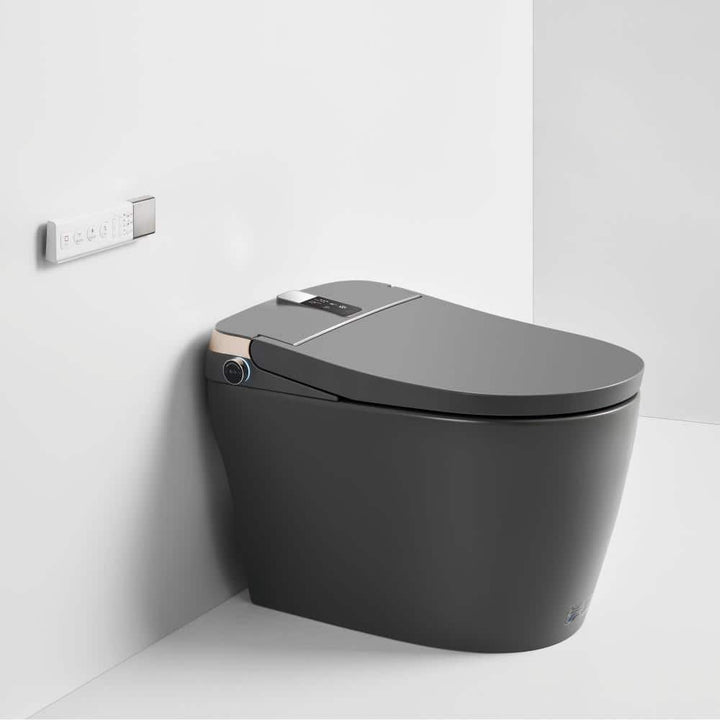 UPIKER Smart 12-in-1 Single Flush Elongated Toilet in Matte Gray with Heated Seat
