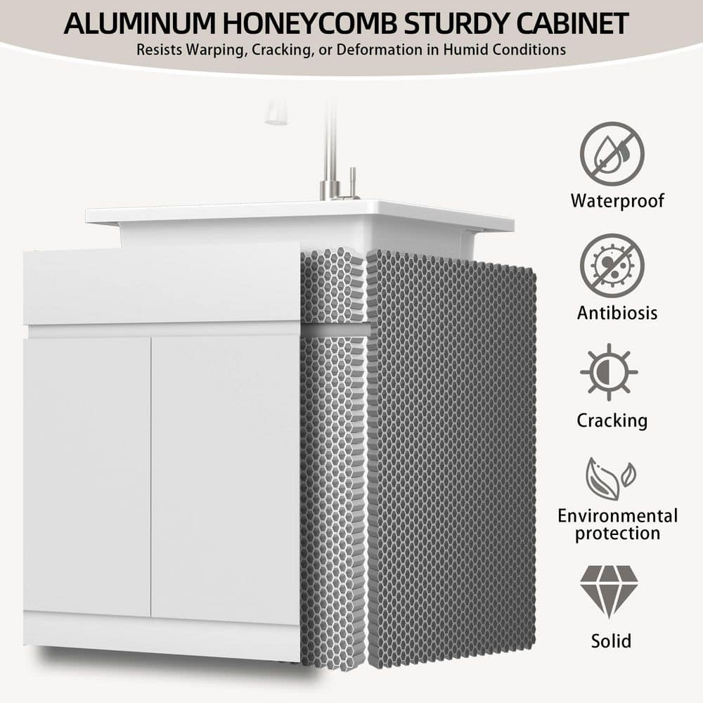 NTQ 30 in. Solid Surface Laundry/Utility Sink & Cabinet with Stainless Steel Faucet
