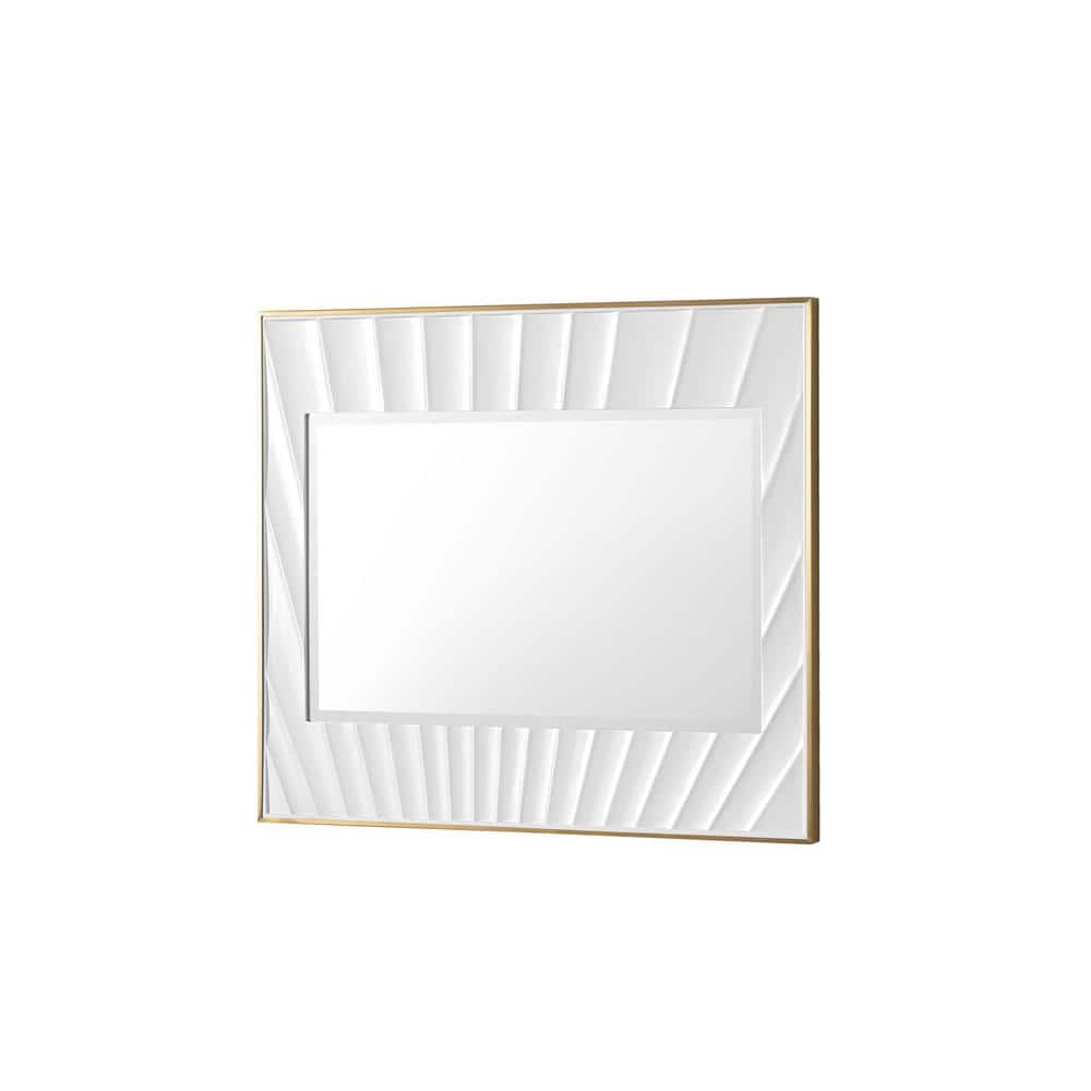 James Martin Vanities Soleil 35.9" Round Bathroom Vanity Mirror - Matte White with Gold