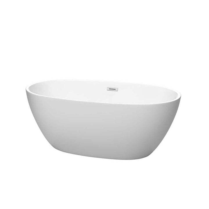 Wyndham Collection Juno 59 in. Acrylic Freestanding Bathtub, Matte White with Chrome Trim