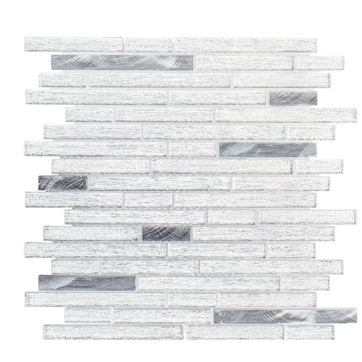 Jeffrey Court Ice Pencil 11.5 in. x 11.875 in. x 8 mm Interlocking Textured Glossy Glass/Metal Mosaic Tile