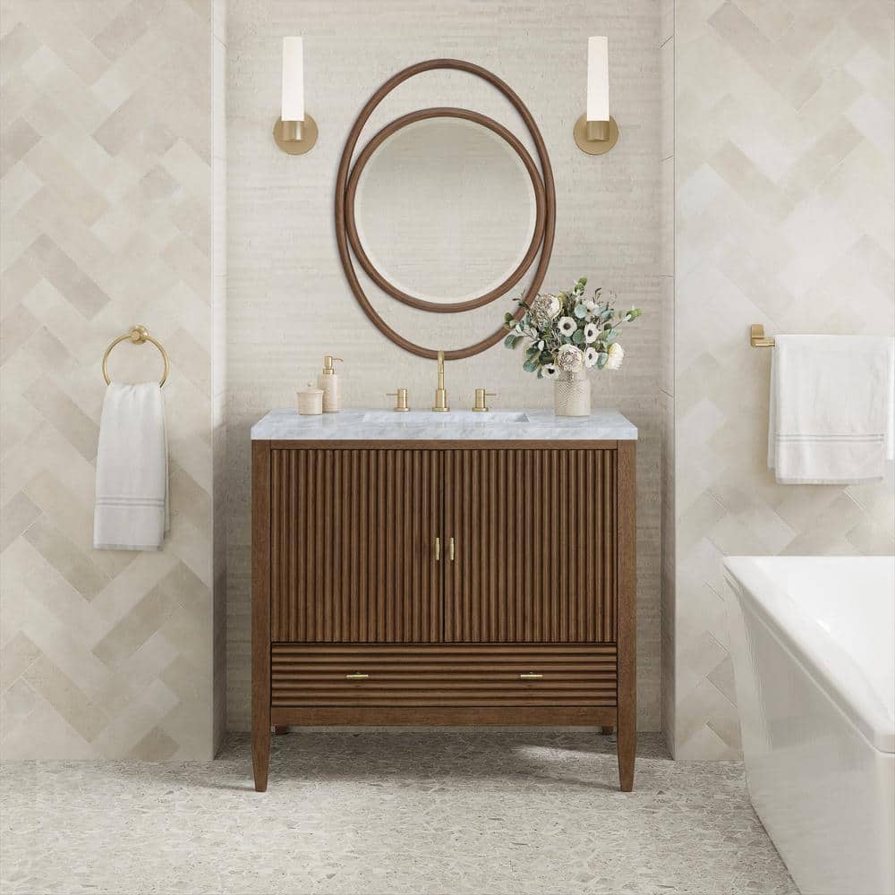 James Martin Vanities Esca 28 x 38 Inch Mid-Century Walnut Vanity Mirror