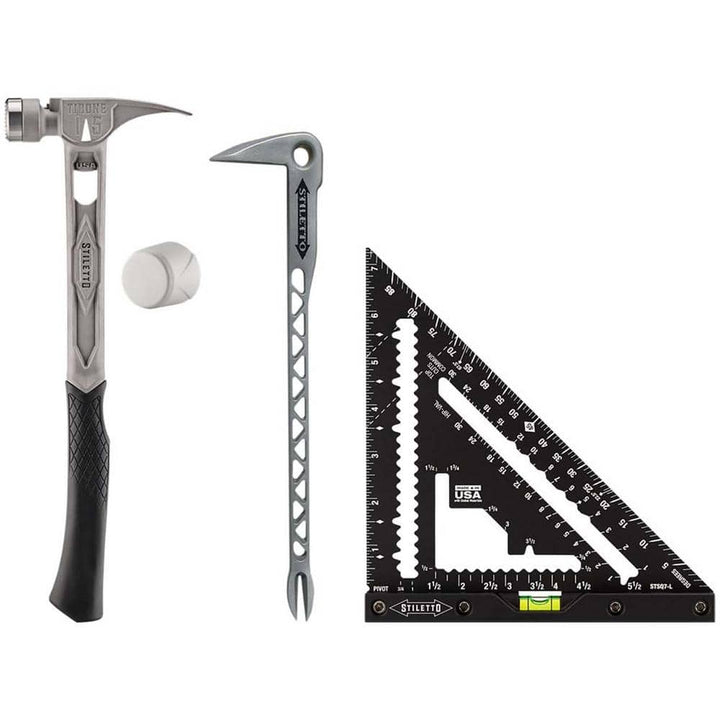 Milwaukee 15 oz. TiBone Milled Face Curved Handle Hammer with Mallet Cap & 12 in. Titanium Clawbar Nail Puller with Dimpler, 3-Piece