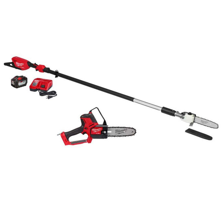 Milwaukee M18 FUEL 10 in. 18V Brushless Cordless Telescoping Pole Saw Kit with 8 in. Hatchet Pruning Saw, 12.0Ah Battery & Rapid Charger